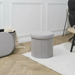 Ygo Opbergpouf DOAKA Rond Lichtgrijs| Opbergboxen|Decoratieve Opbergers