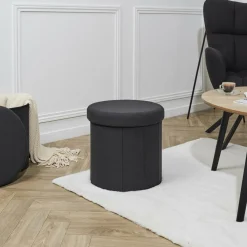 Ygo Opbergpouf DOAKA Rond Zwart| Opbergboxen|Decoratieve Opbergers