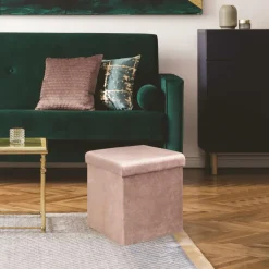 Ygo Opbergpouf FLIRAX Vierkant Roze| Opbergboxen|Decoratieve Opbergers