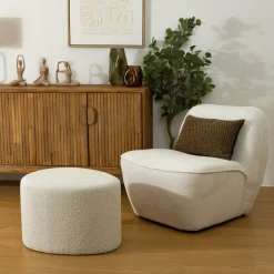 Ygo Pouf ADA Organisch Bouclé Naturel| Poufen & Voetenbanken