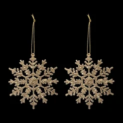 Ygo S/2 Hangers FLAKE Glitter Goud| Kerst