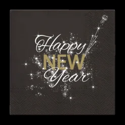 Ygo S/20 Serviet HAPPY NEW YEAR Zwart| Tafellinnen & -Textiel