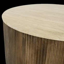 Ygo Salontafel MANDALA Ø90 Travertijn/Mango Donkerbruin| Salontafels & Bijzettafels