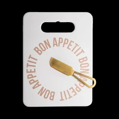Ygo Serveerplank BON APPETIT M/Kaasmesje Wit/Goud| Servies|Tafelaccessoires