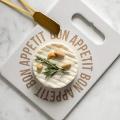 Ygo Serveerplank BON APPETIT M/Kaasmesje Wit/Goud| Servies|Tafelaccessoires