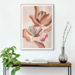 Ygo Slim Frame Wood Earth Flowers| Wanddecoratie