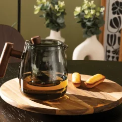Ygo Theepot TWISTE 80cl Glas Grijs/Hout| Koffie & Thee