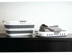 Ygo Wasmand LAUNDRIK Plooibaar Wit/Grijs| Was- & Linnenmanden|Badkameropbergers