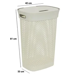Ygo Wasmand PURLLE 60L M/Deksel Beige| Was- & Linnenmanden|Badkameropbergers