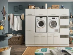 Ygo Wasruimteset LAUNDRY: Bergkast + Opzetkast smal X2 + Wasmachinekast laag X2 + Opzetkast breed X2 + Linnenkast| Wasruimte & Opbergkasten